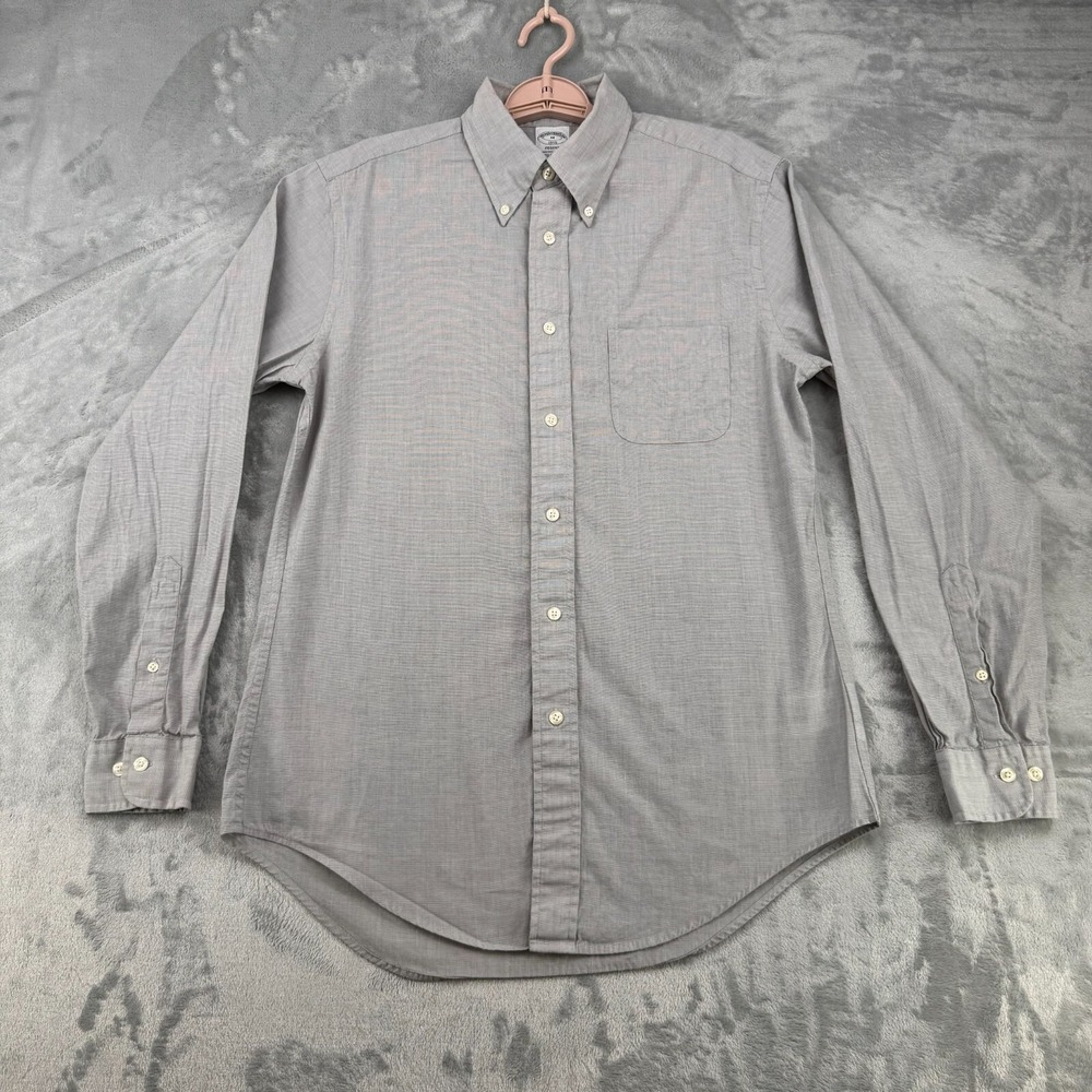 Brooks Brothers Regent Shirt Men Medium‎ Gray Long Sleeve Button Down All Cotton